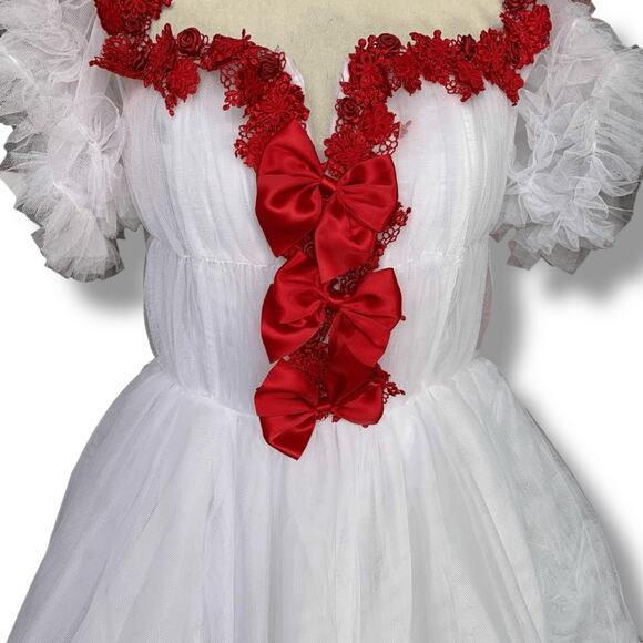 Sugar Thrillz Red Bow Detail Baby Dress White Ruffle Tulle Mini Party Medium - Picture 2 of 11